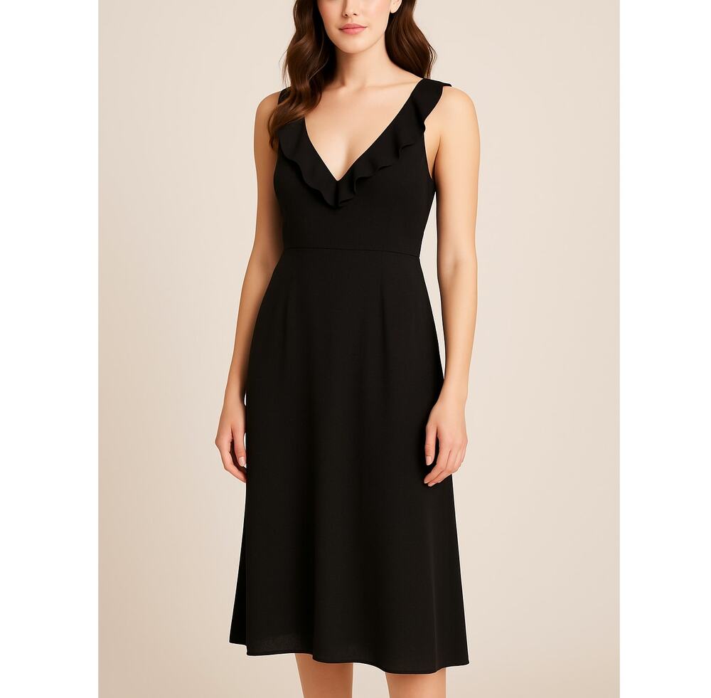ModCloth Ruffle Sleeveless Midi Dress Black Women’s Size: 8